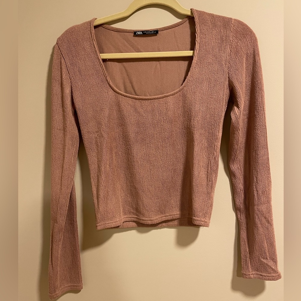 Zara Pink Ribbed Long Sleeve Crop